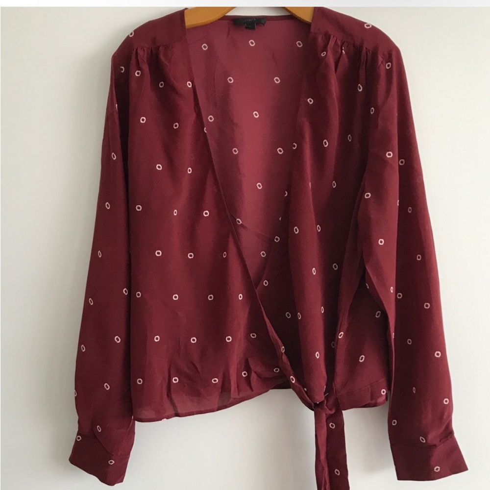 J Crew Silk Shirt Wrap Red Tie Belt Womens XL